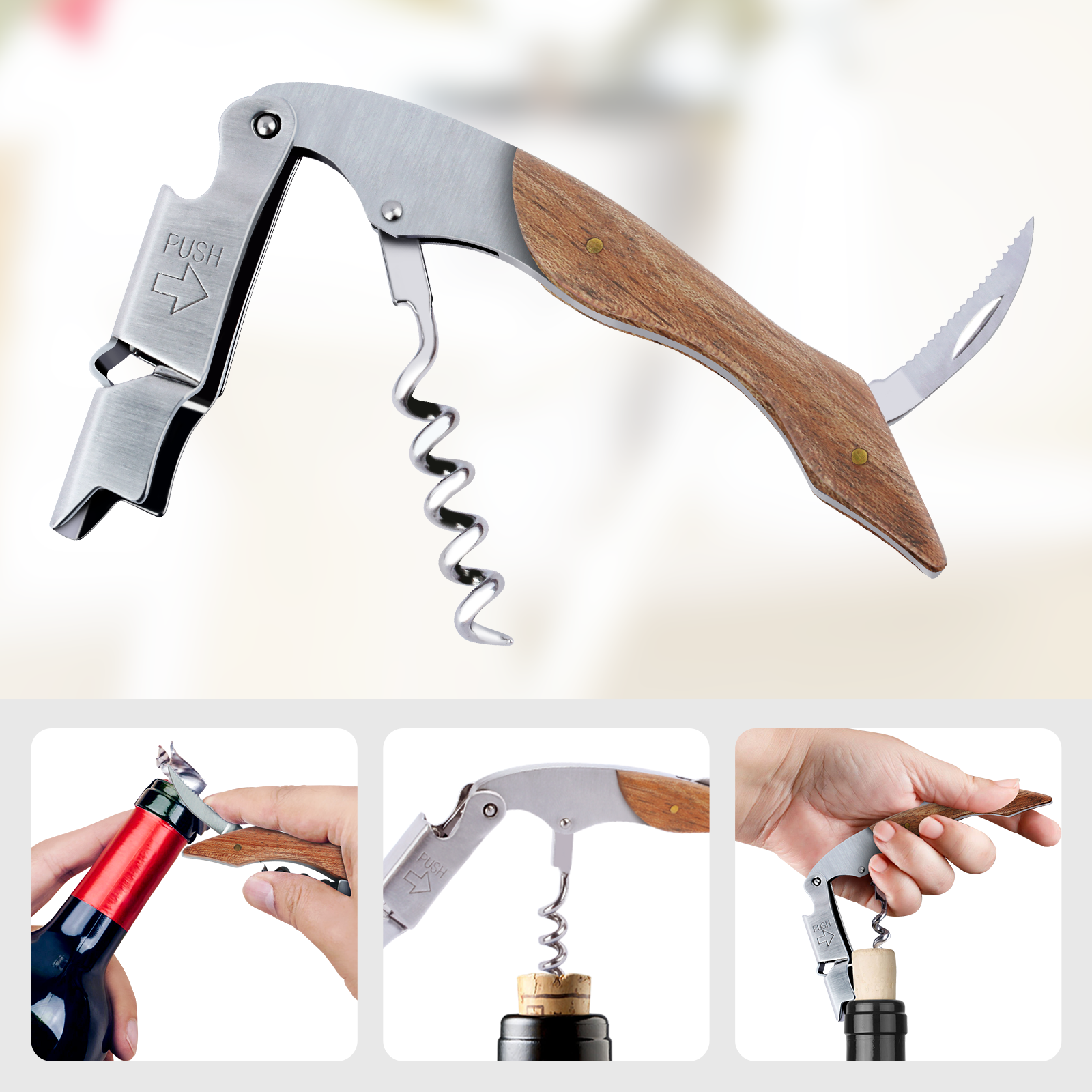 Waiters Wine Bottle Opener, Professional Waiters Corkscrew for Wine Bottles，Manual Wine Key for Servers, Waiters, Bartenders and Home Use
